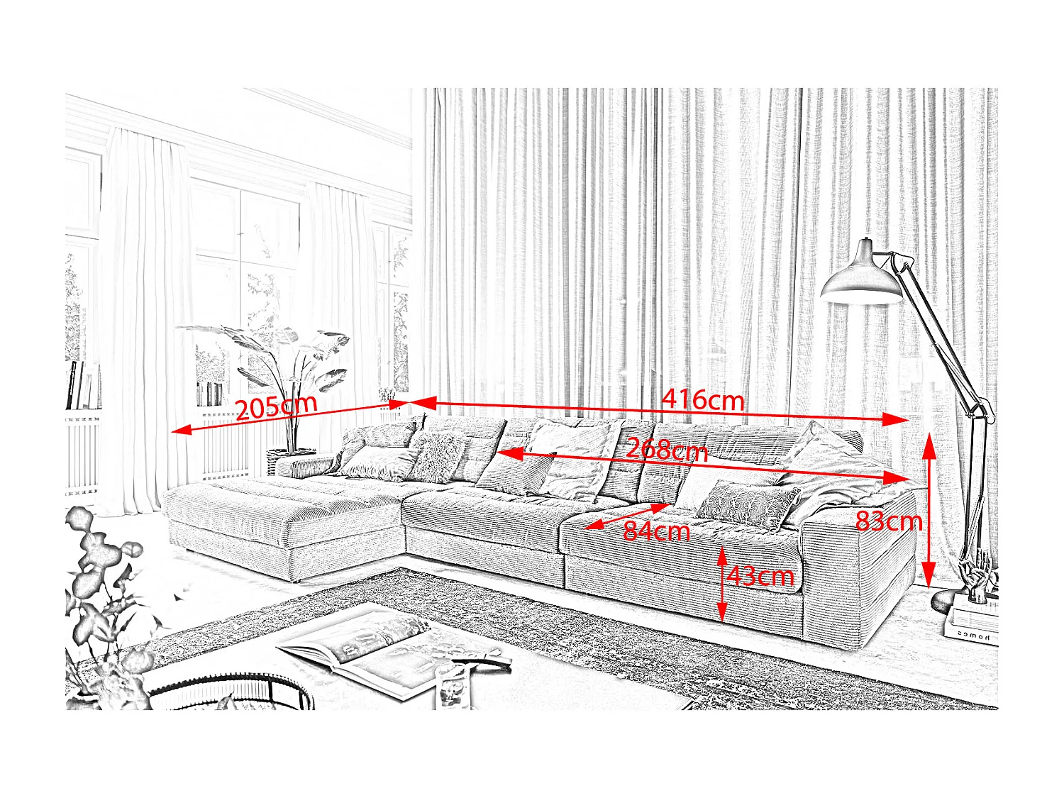 Ecksofa - Hellgrau Cord - LANA