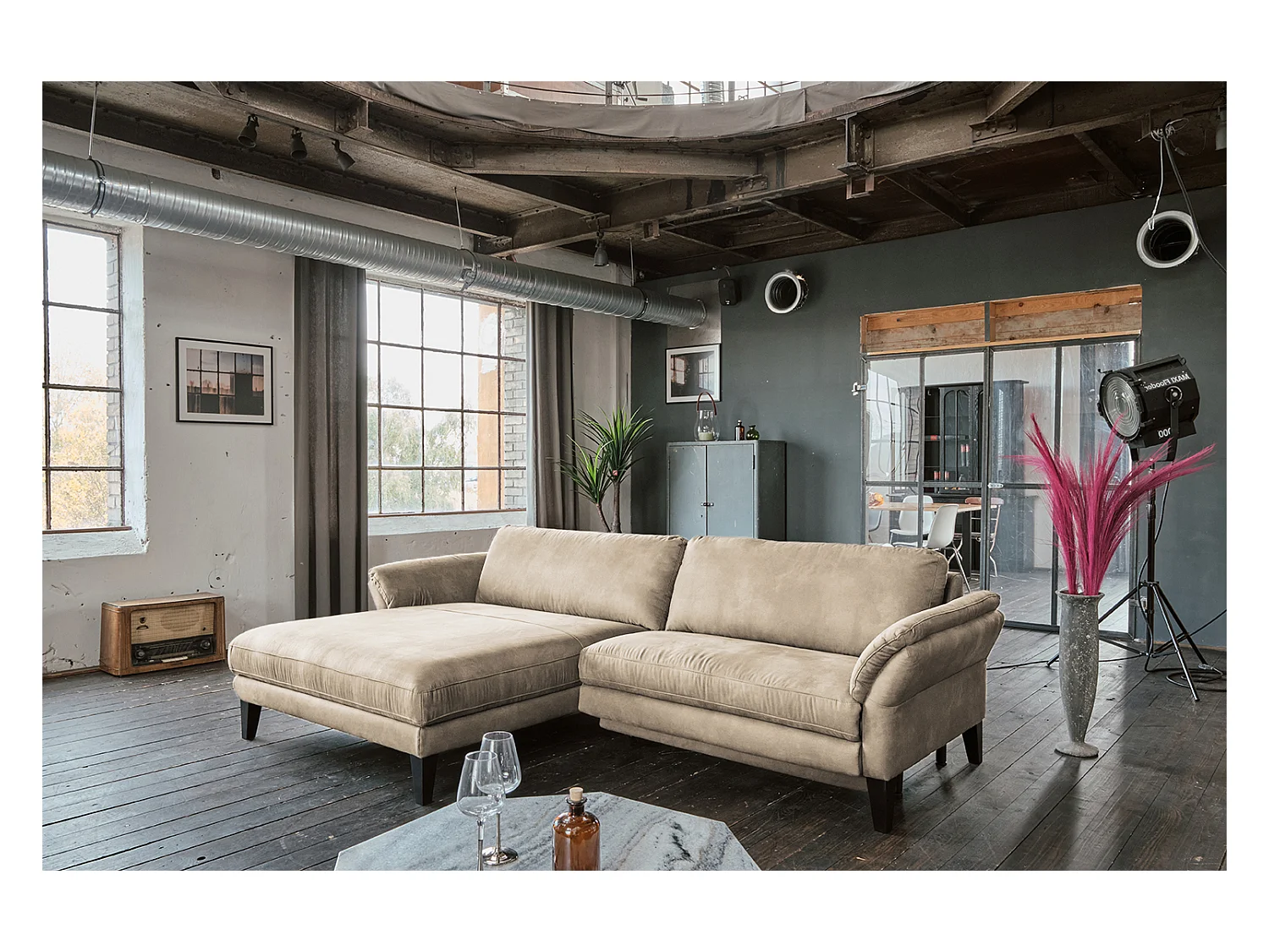 Ecksofa - Beige Webstoff - MALTA