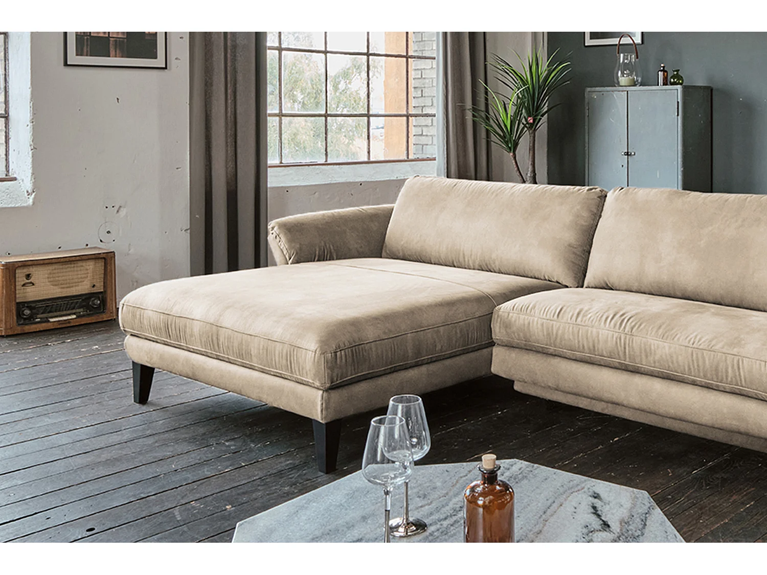 Ecksofa - Beige Webstoff - MALTA