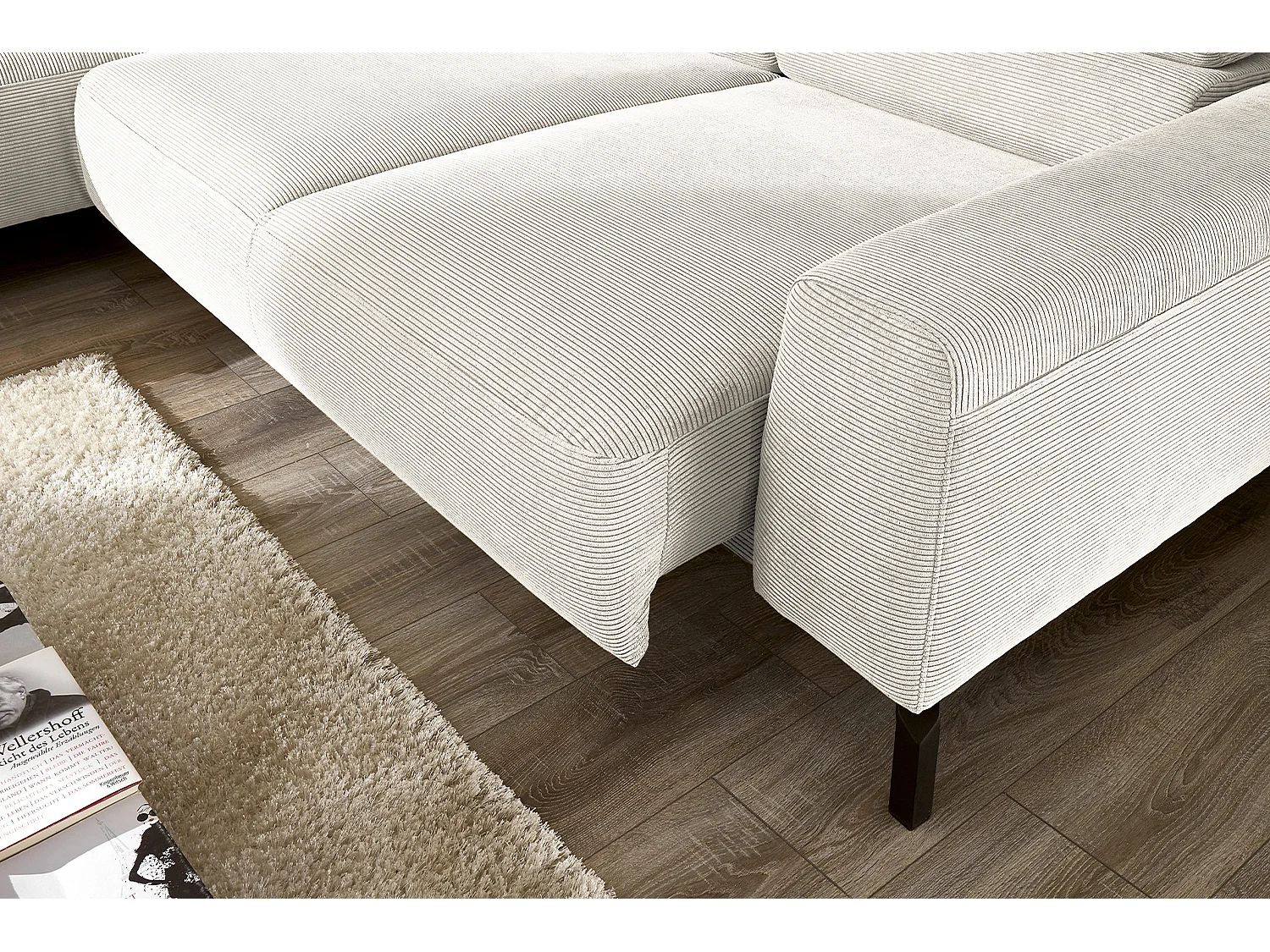 Ecksofa - Weiß Cord - DELIA