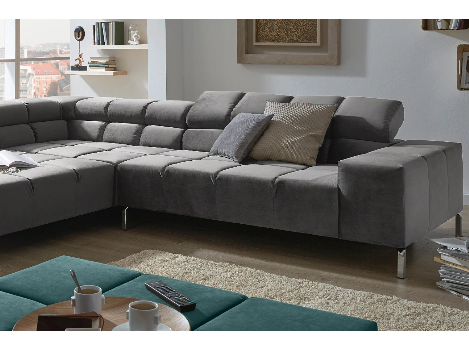 Ecksofa - Grau Velvet - NELSON