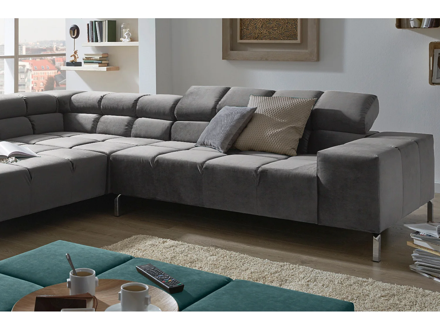 Ecksofa - Grau Velvet - NELSON
