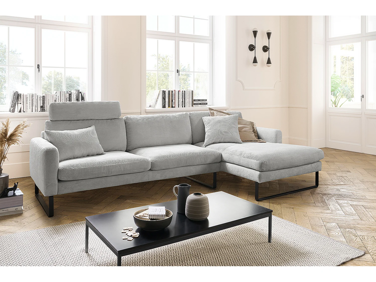 Ecksofa - Hellgrau Cord - RICARDA