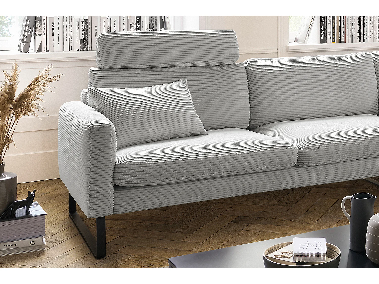 Ecksofa - Hellgrau Cord - RICARDA
