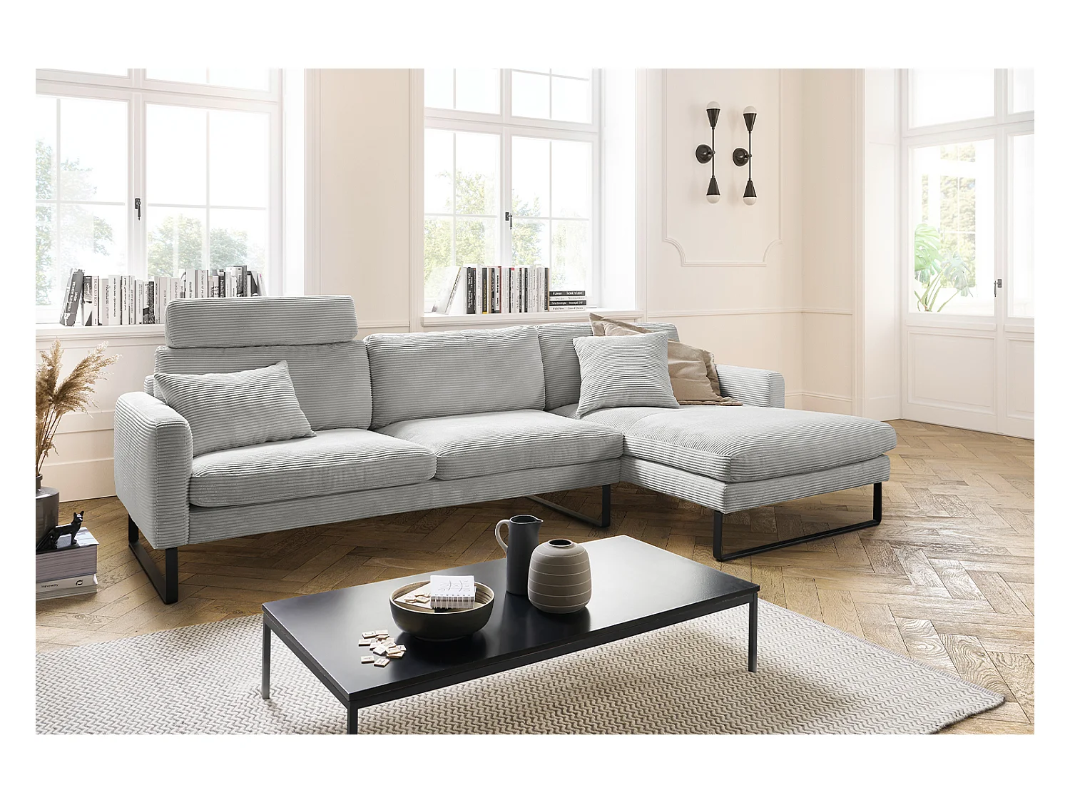 Ecksofa - Hellgrau Cord - RICARDA