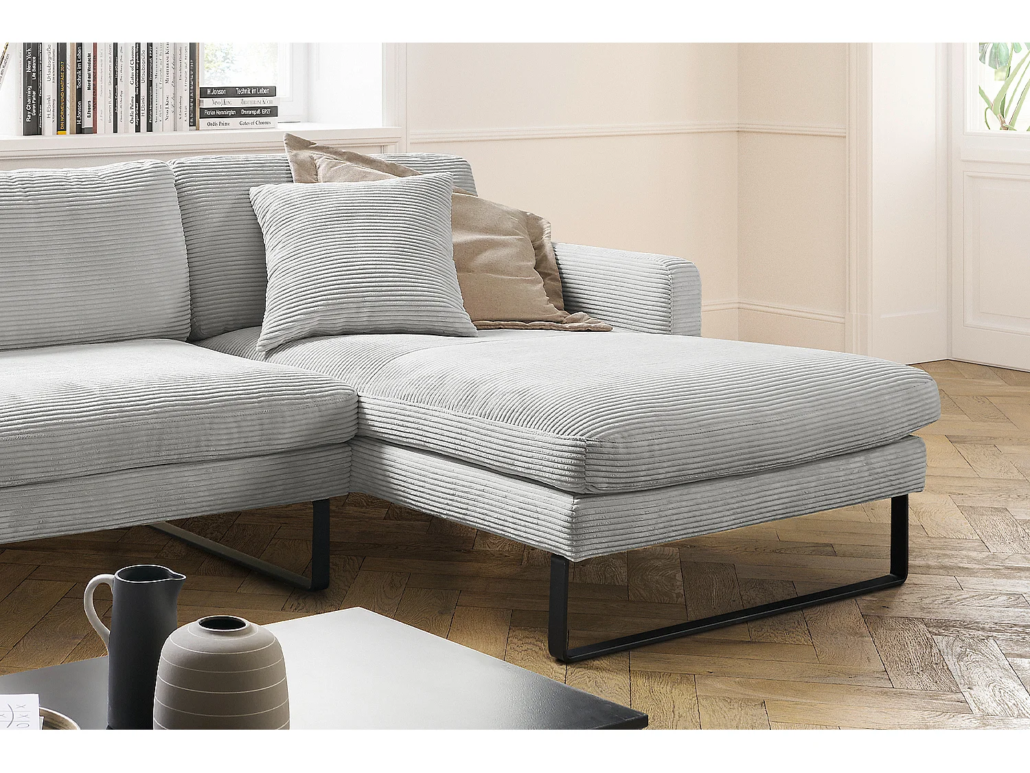 Ecksofa - Hellgrau Cord - RICARDA