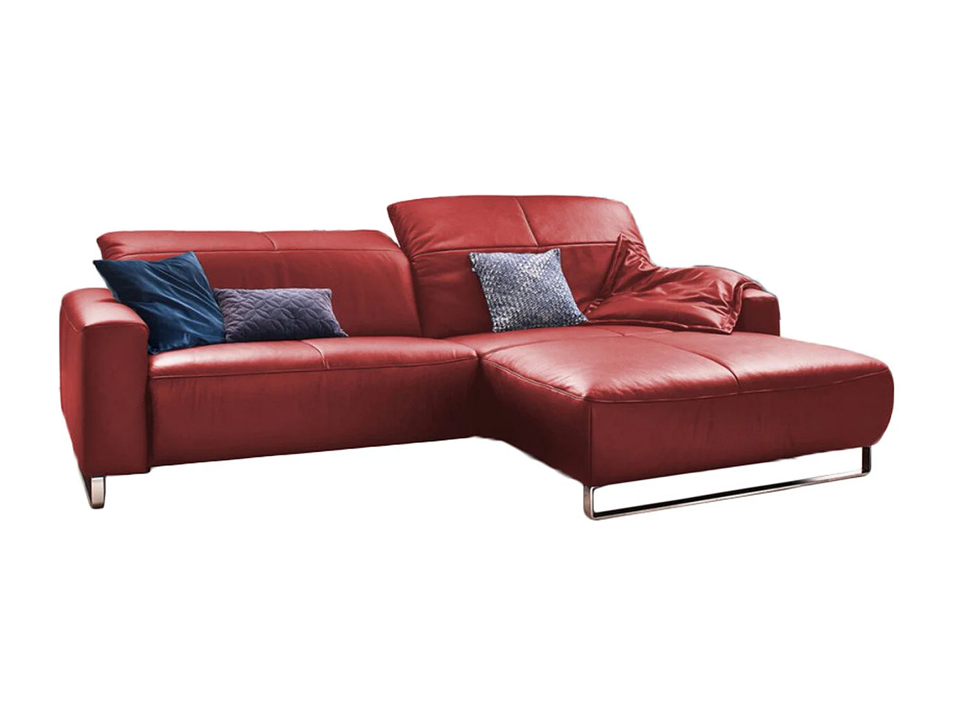 Ecksofa - Hochglanz Rot Leder - YORK