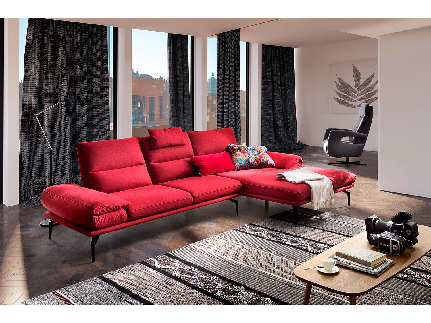 Divano angolare - Rosso tessuto intrecciato - KIMI