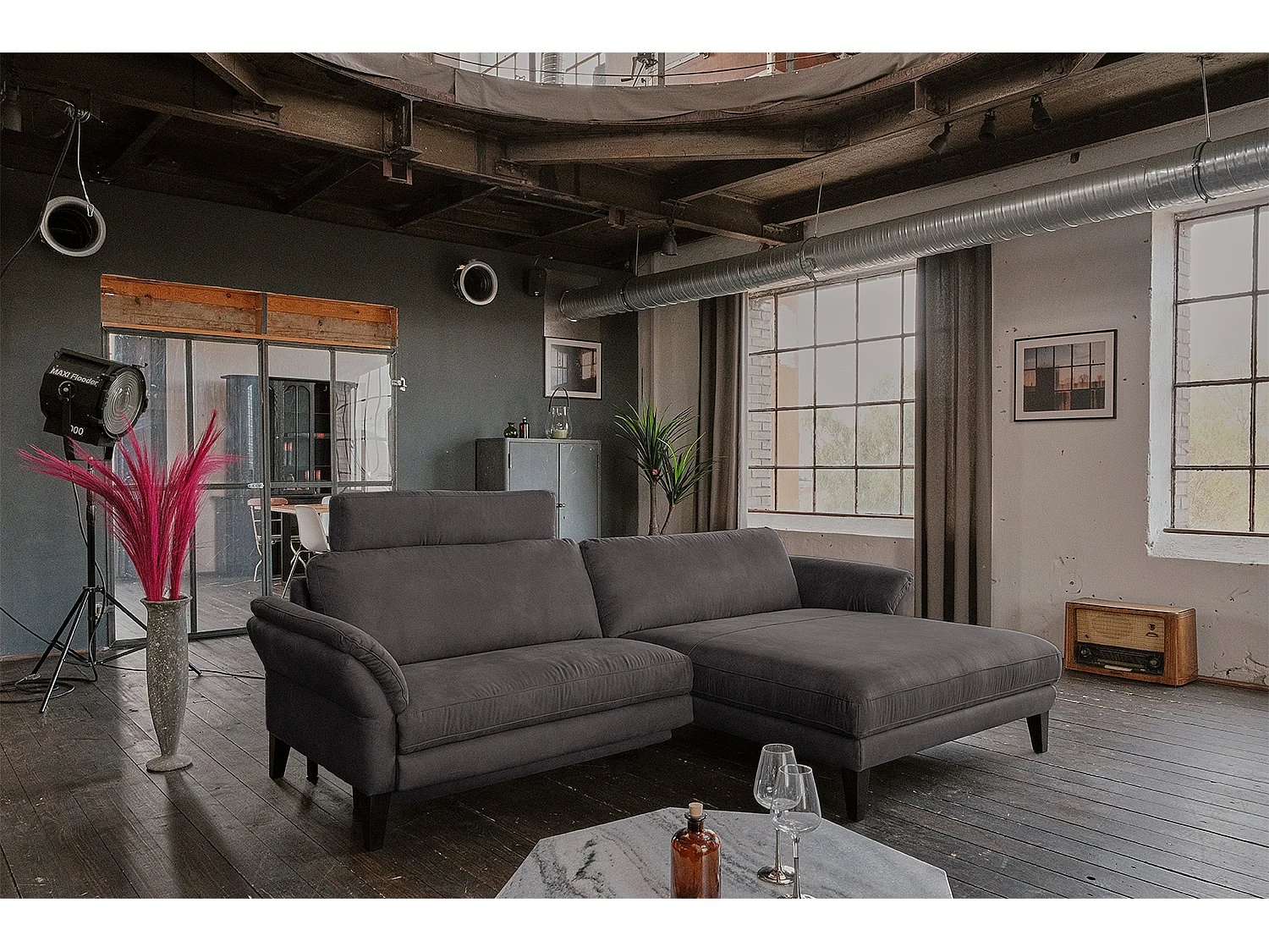 Hoekbank - Antraciet Geweven stof - MALTA