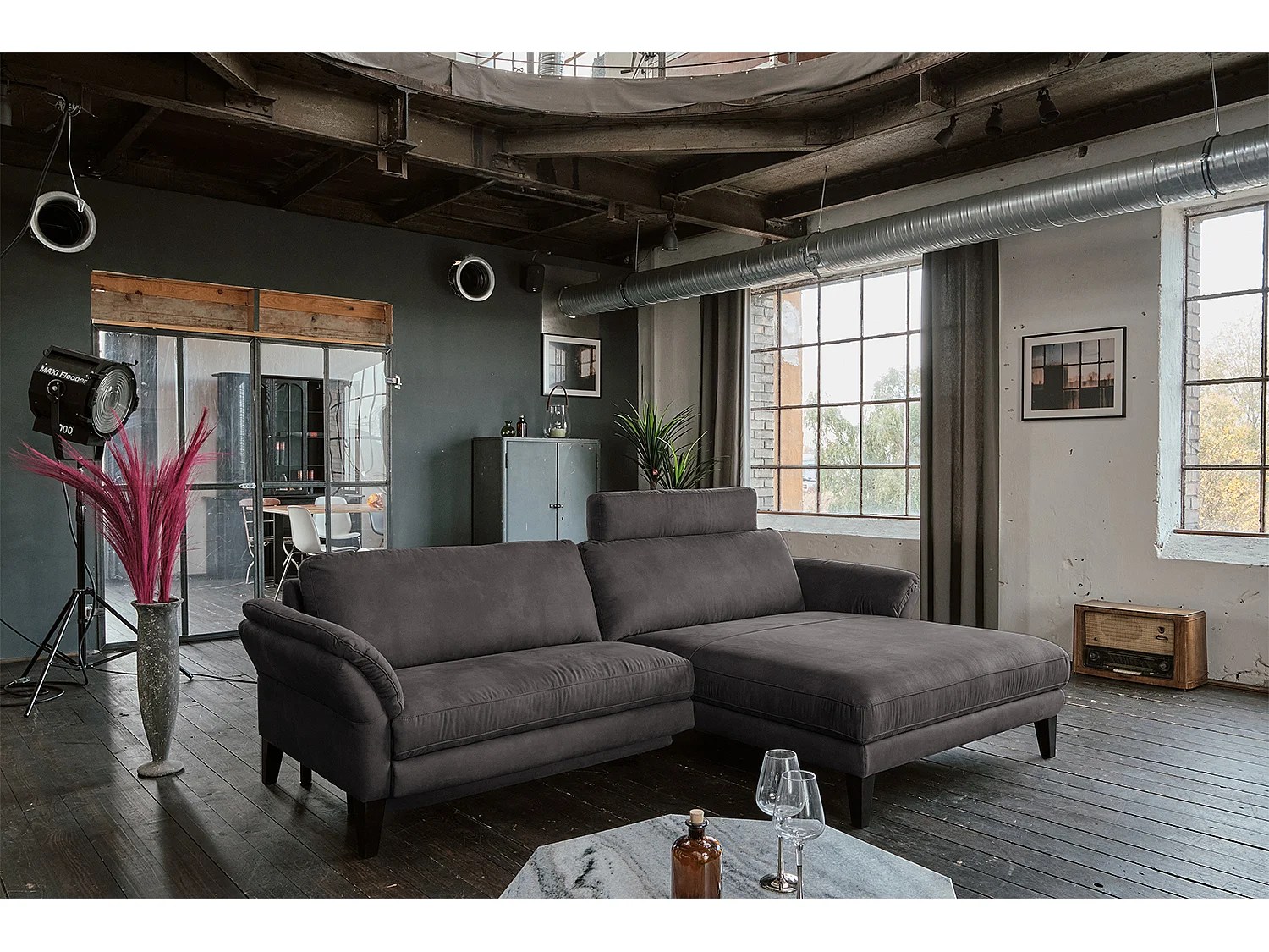 Hoekbank - Antraciet Geweven stof - MALTA