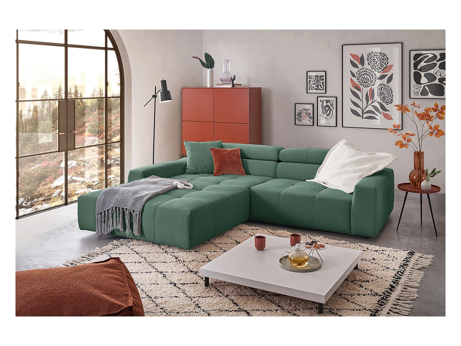 Ecksofa - Smaragdgrün Cord - RENO