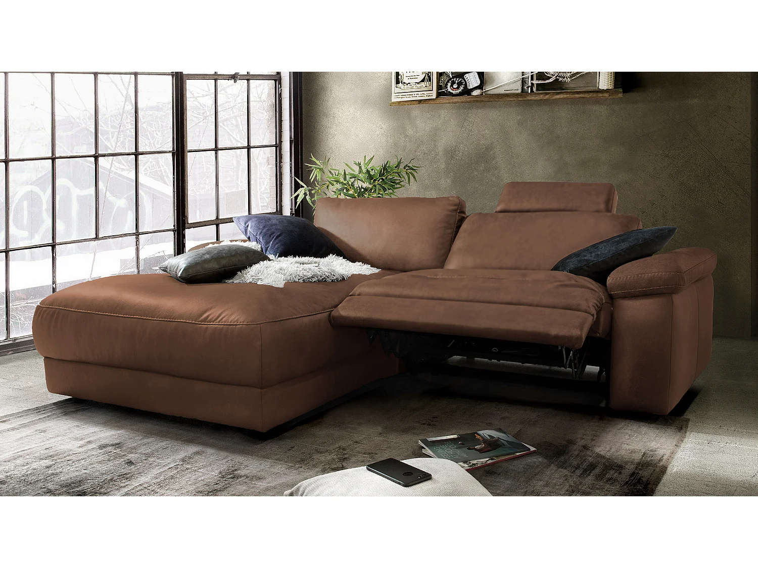 Ecksofa - Braun Leder - LOLA