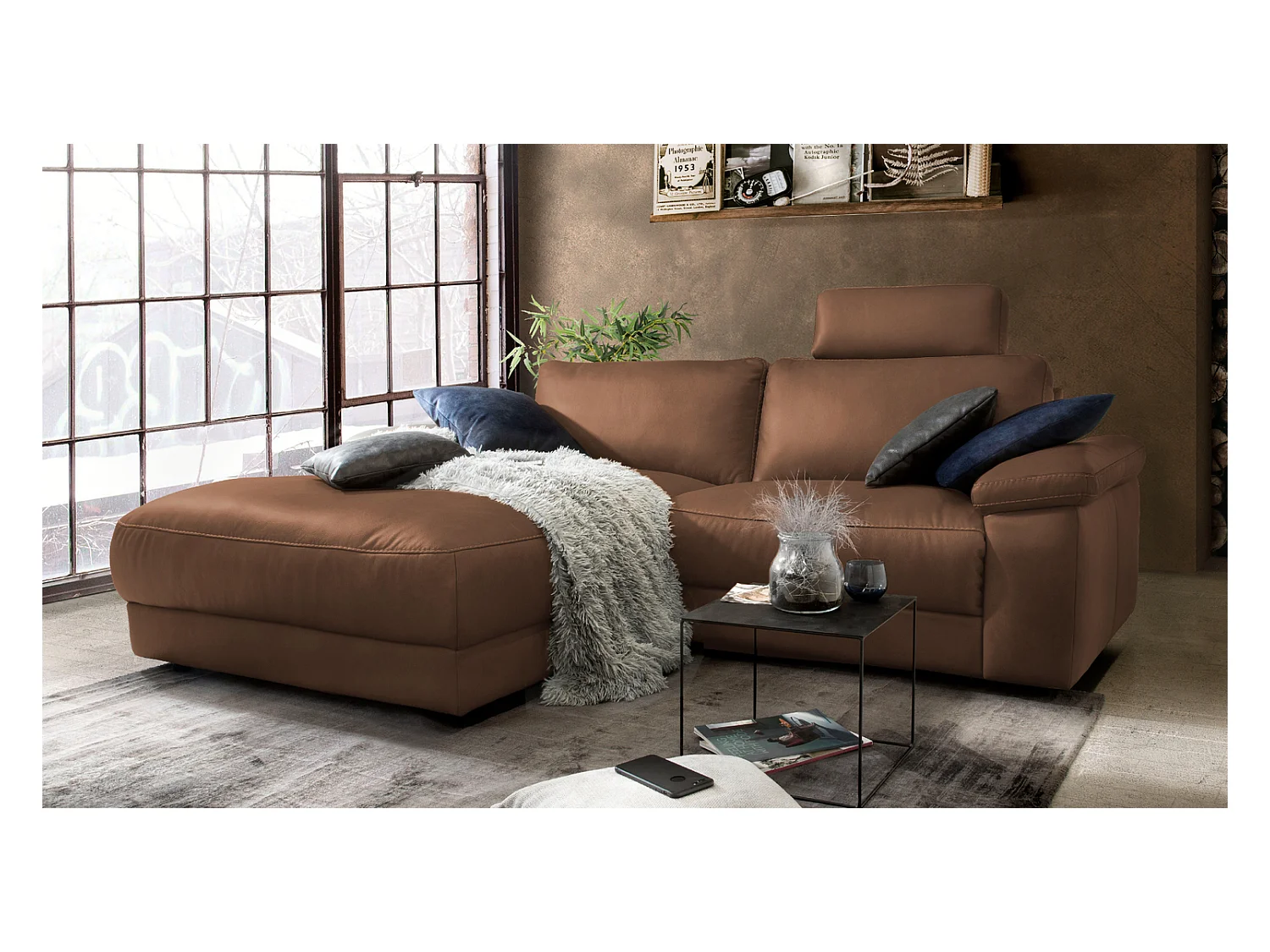 Ecksofa - Braun Leder - LOLA