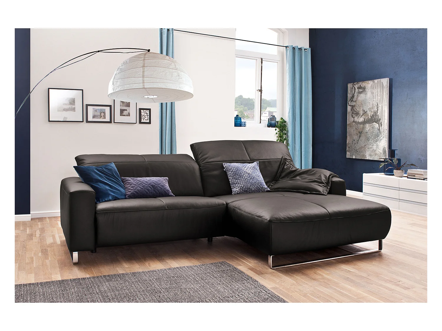 Ecksofa - Grau Leder - YORK