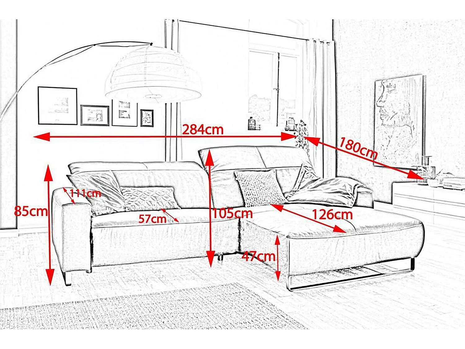 Ecksofa - Grau Leder - YORK