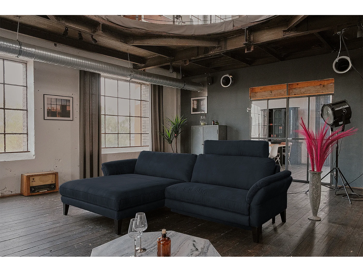 Hoekbank - Zwart Geweven stof - MALTA