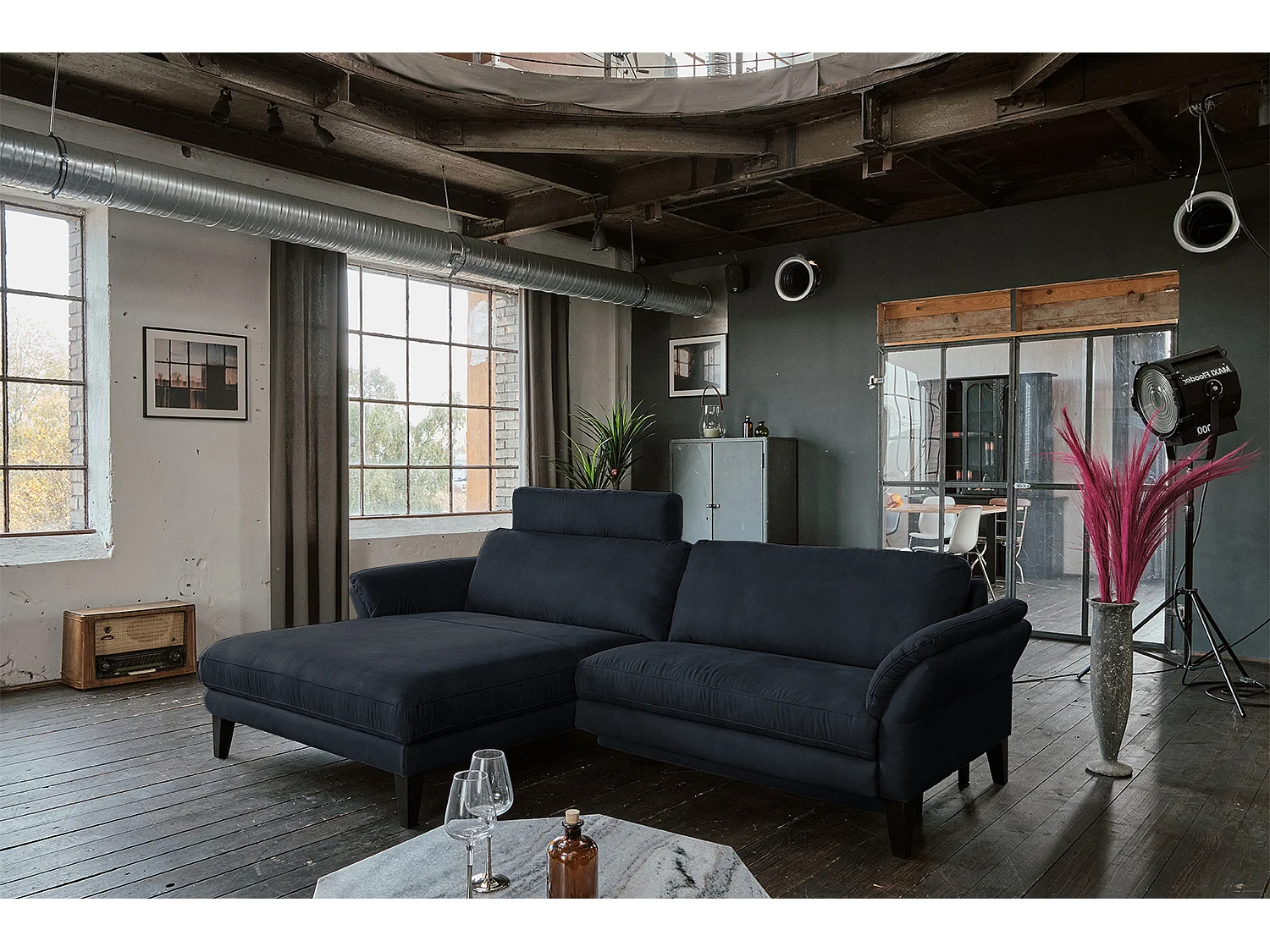 Hoekbank - Zwart Geweven stof - MALTA