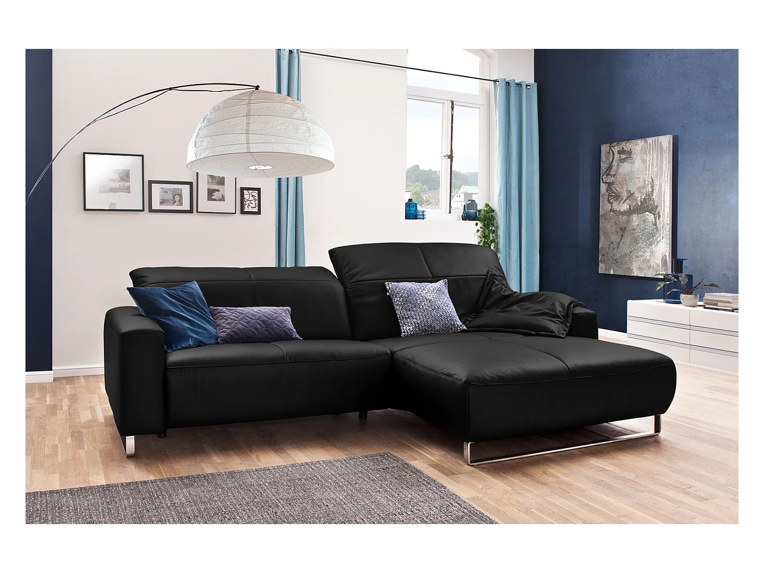 Ecksofa - Schwarz Leder - YORK