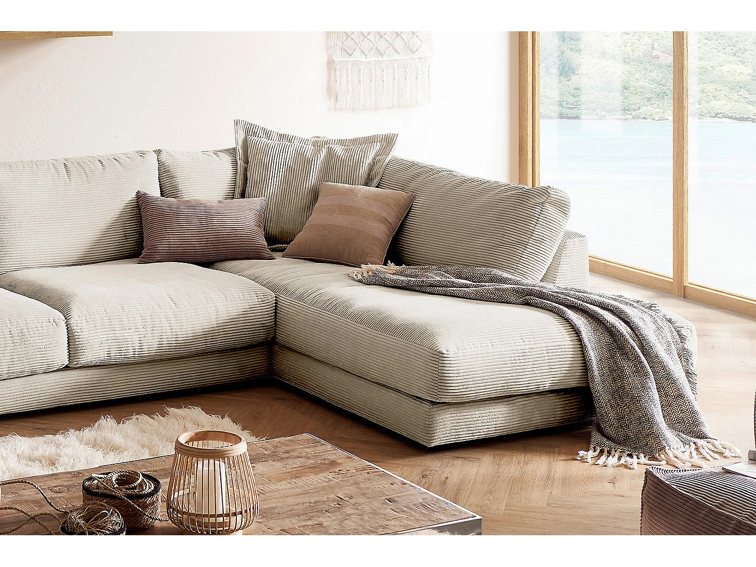 Canapé - blanc crème Velours côtelé - MADELINE