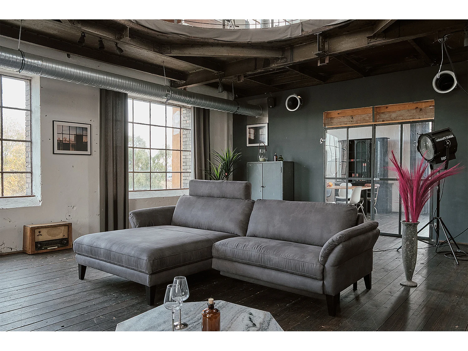 Ecksofa - Grau Webstoff - MALTA