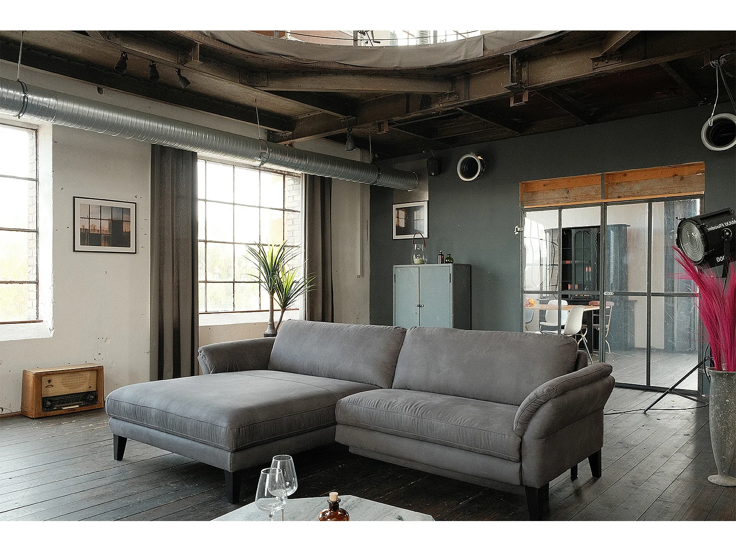 Ecksofa - Grau Webstoff - MALTA