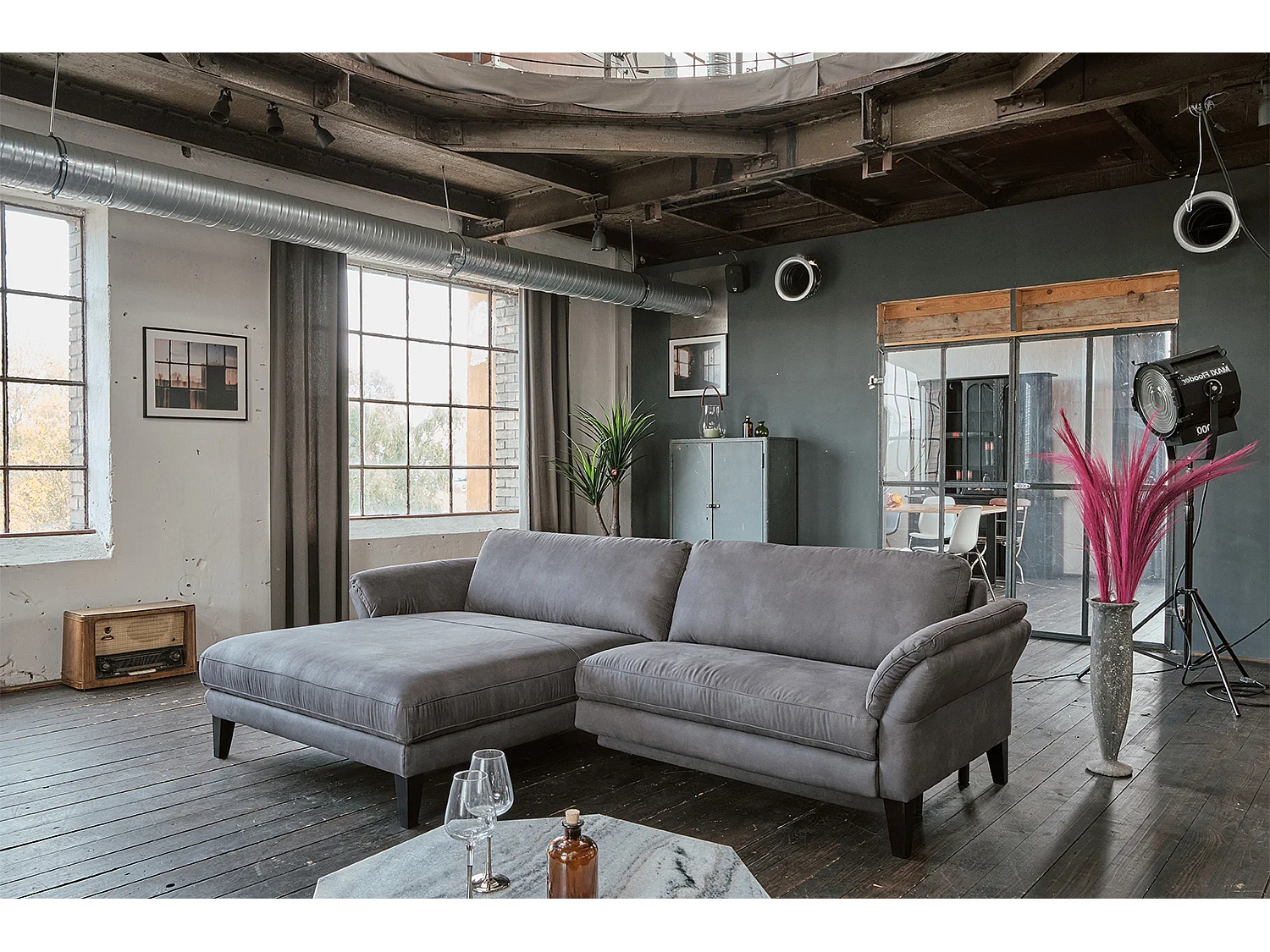 Ecksofa - Grau Webstoff - MALTA