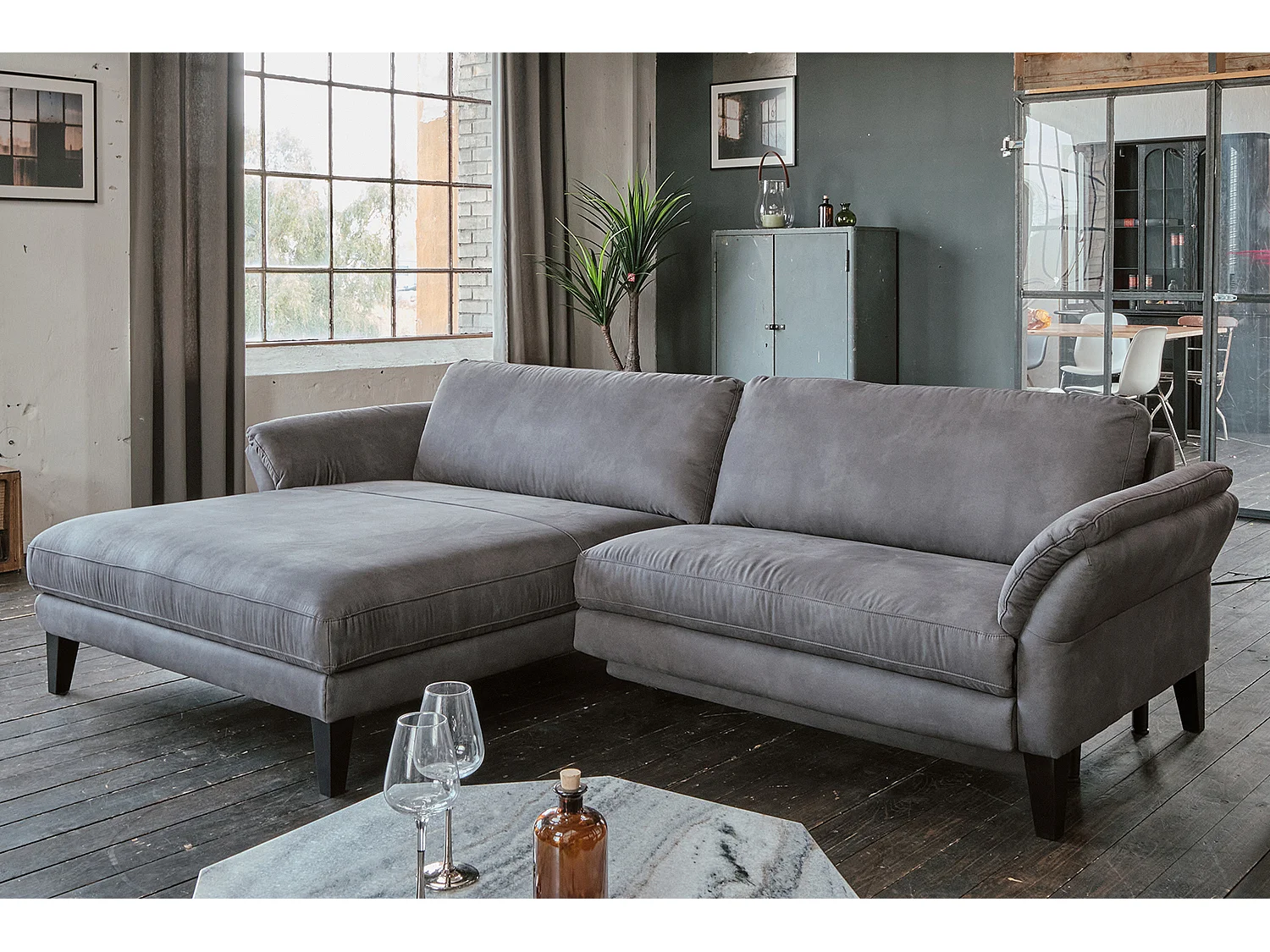 Ecksofa - Grau Webstoff - MALTA