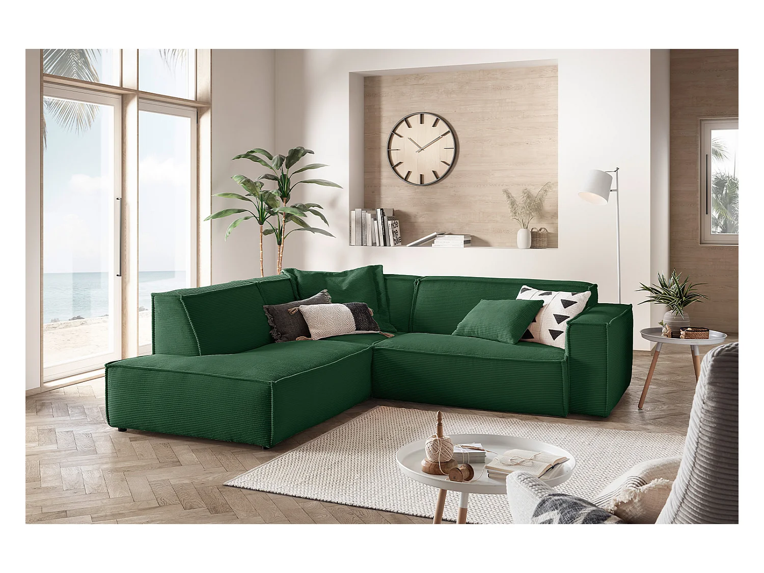 Ecksofa - Smaragdgrün Cord - SAMU
