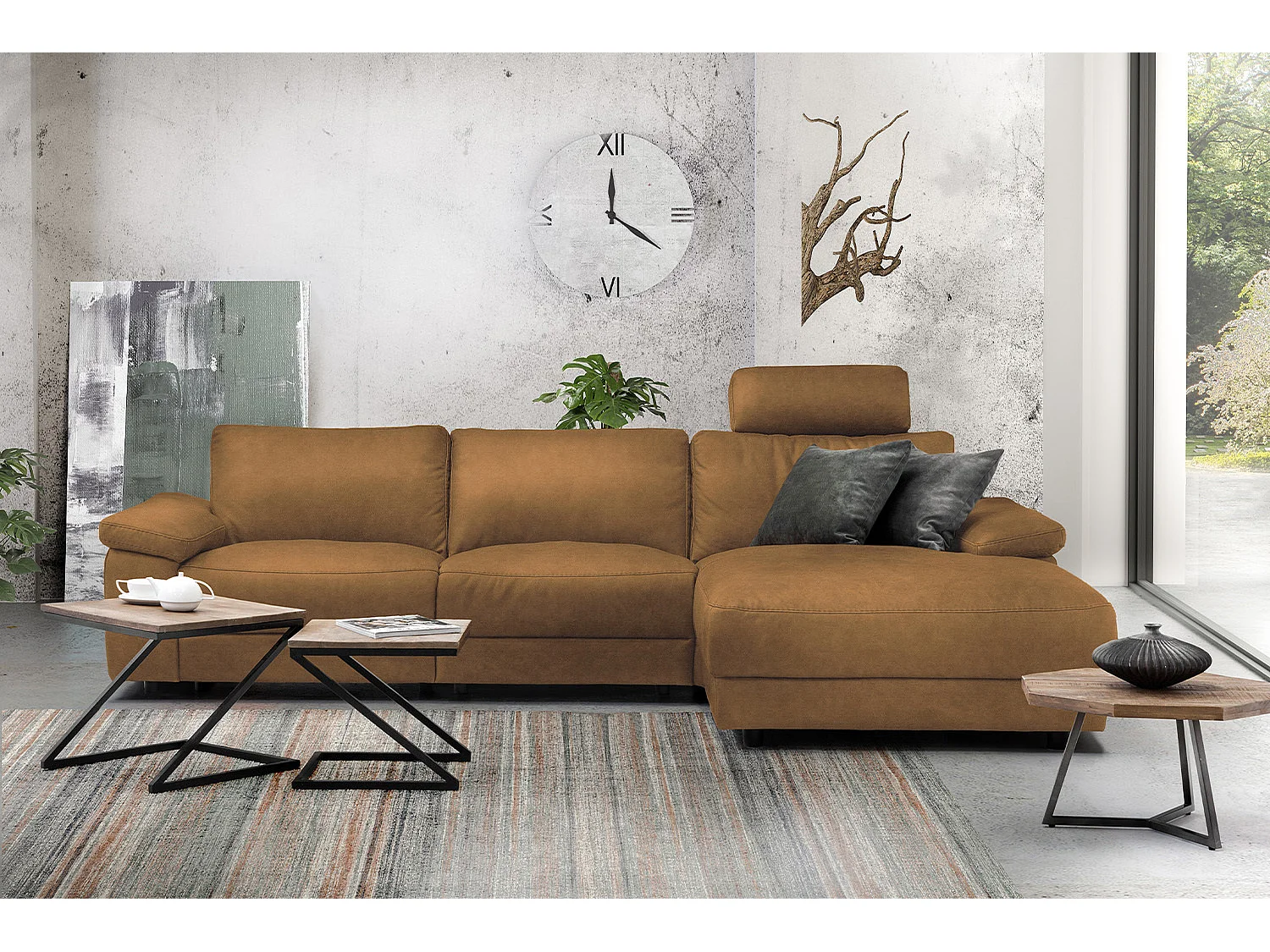 Ecksofa - Orange Webstoff - LOLA