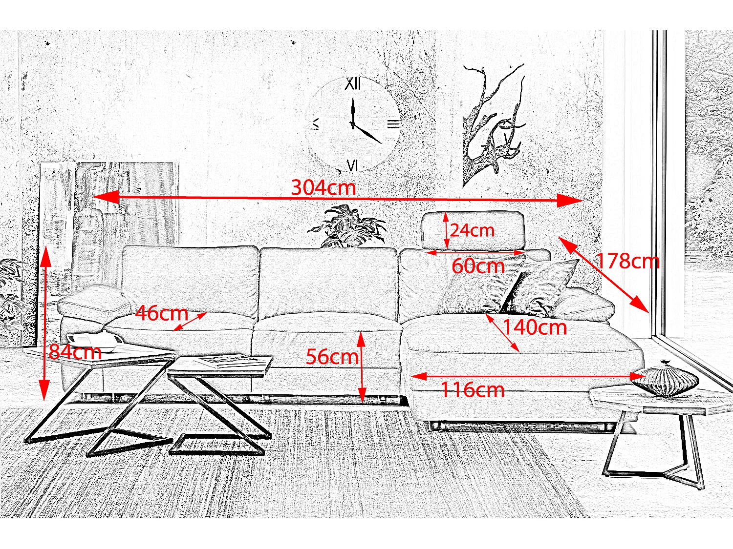 Ecksofa - Orange Webstoff - LOLA