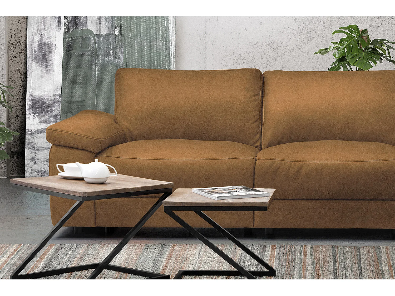 Ecksofa - Orange Webstoff - LOLA