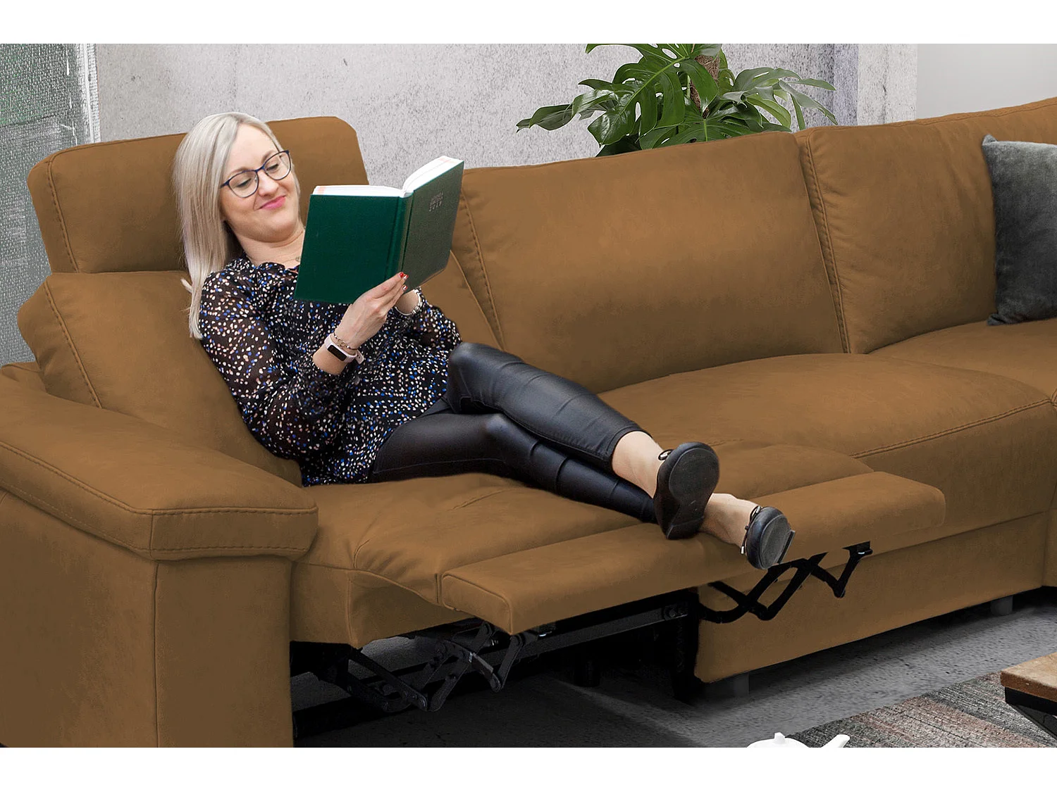 Ecksofa - Orange Webstoff - LOLA