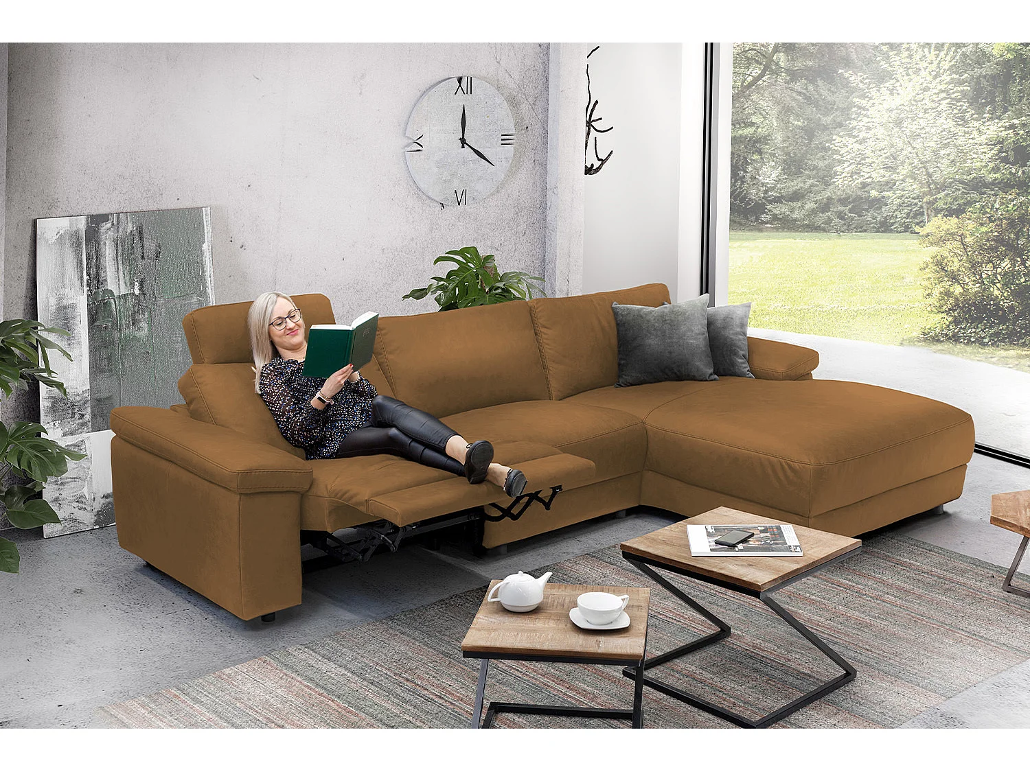 Ecksofa - Orange Webstoff - LOLA