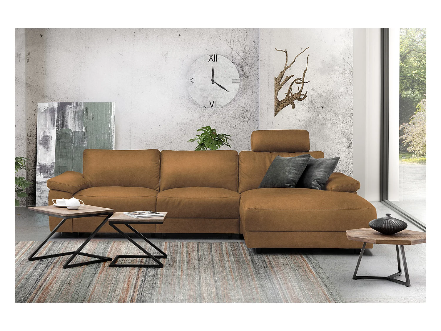 Ecksofa - Orange Webstoff - LOLA