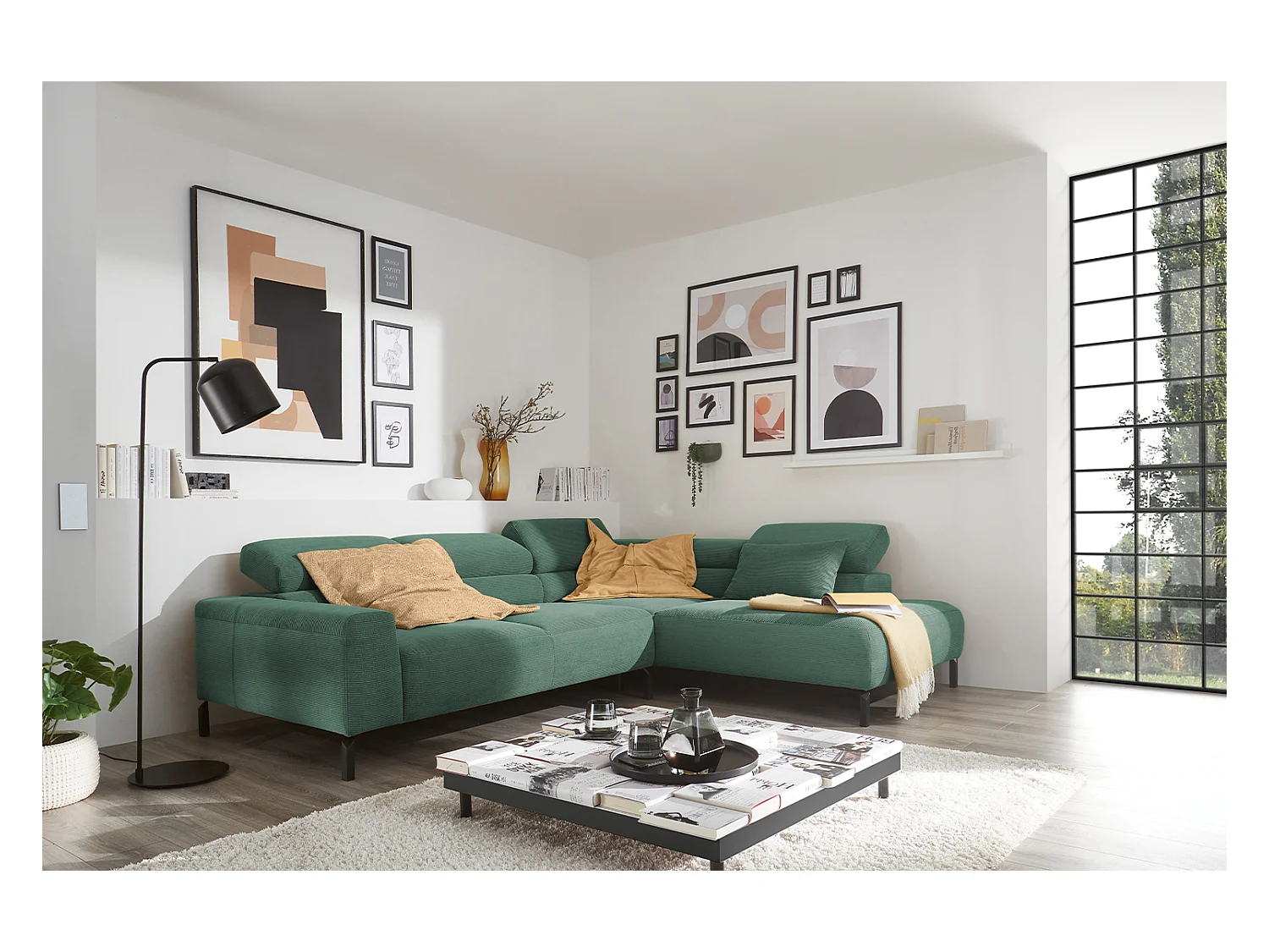 Ecksofa - Smaragdgrün Cord - DELIA