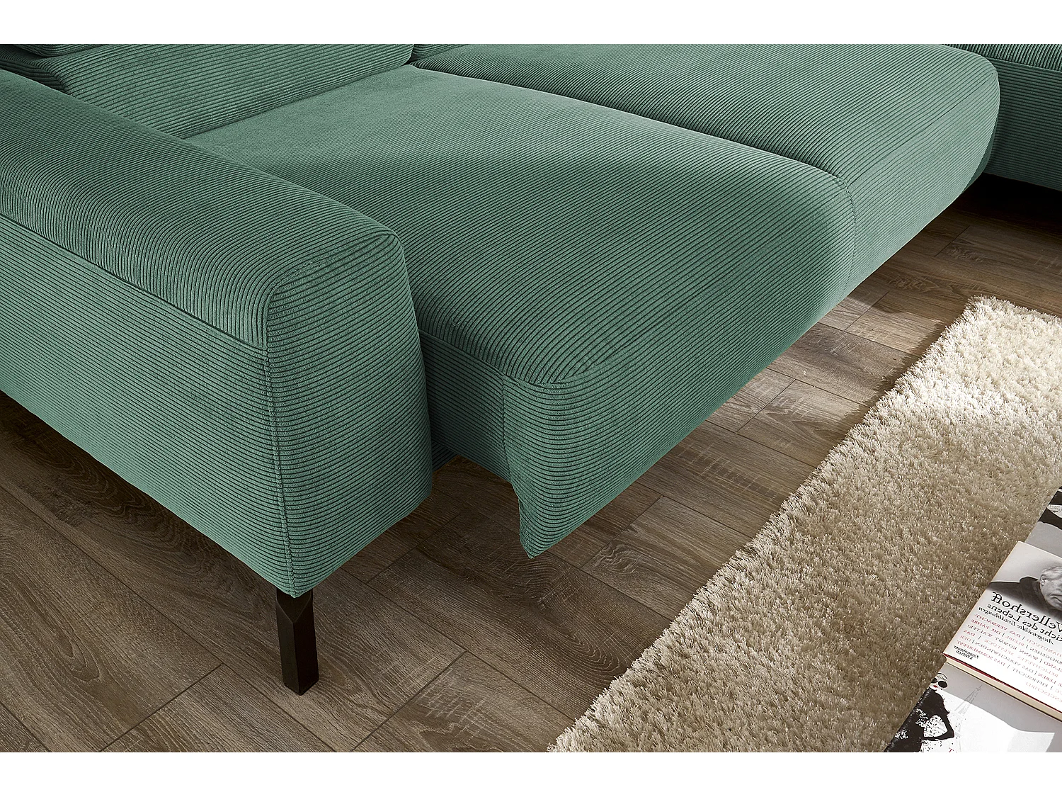 Ecksofa - Smaragdgrün Cord - DELIA