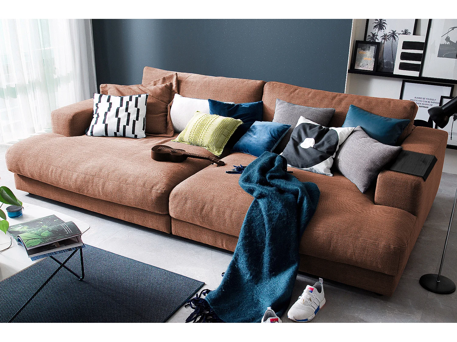 Canapé - marron tissu tissé - MADELINE