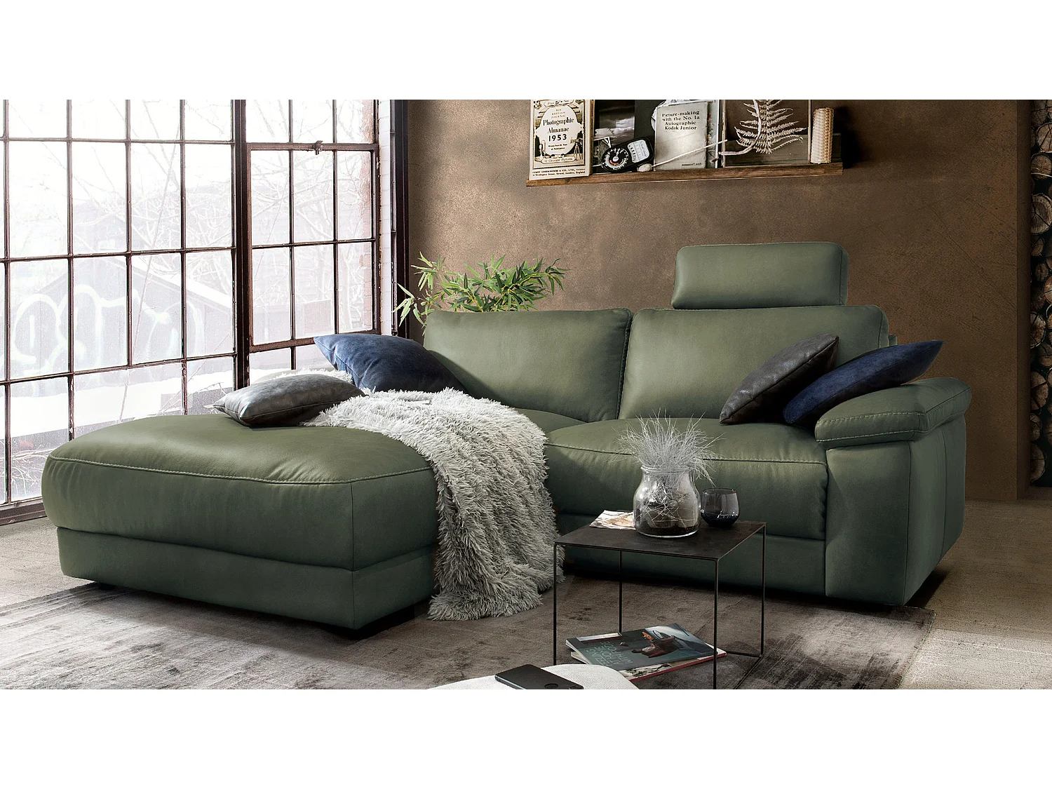 Divano angolare - verde scuro pelle - LOLA