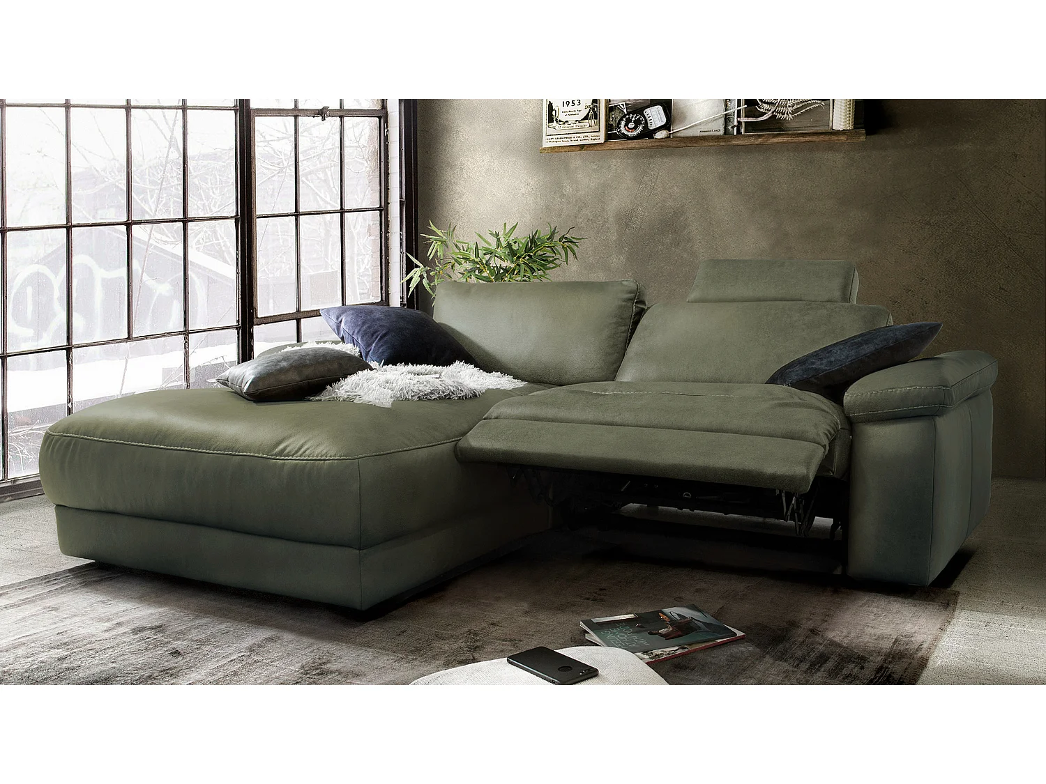 Divano angolare - verde scuro pelle - LOLA