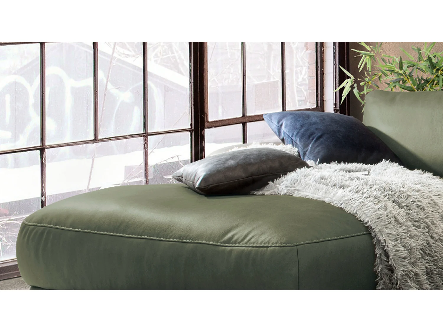 Divano angolare - verde scuro pelle - LOLA