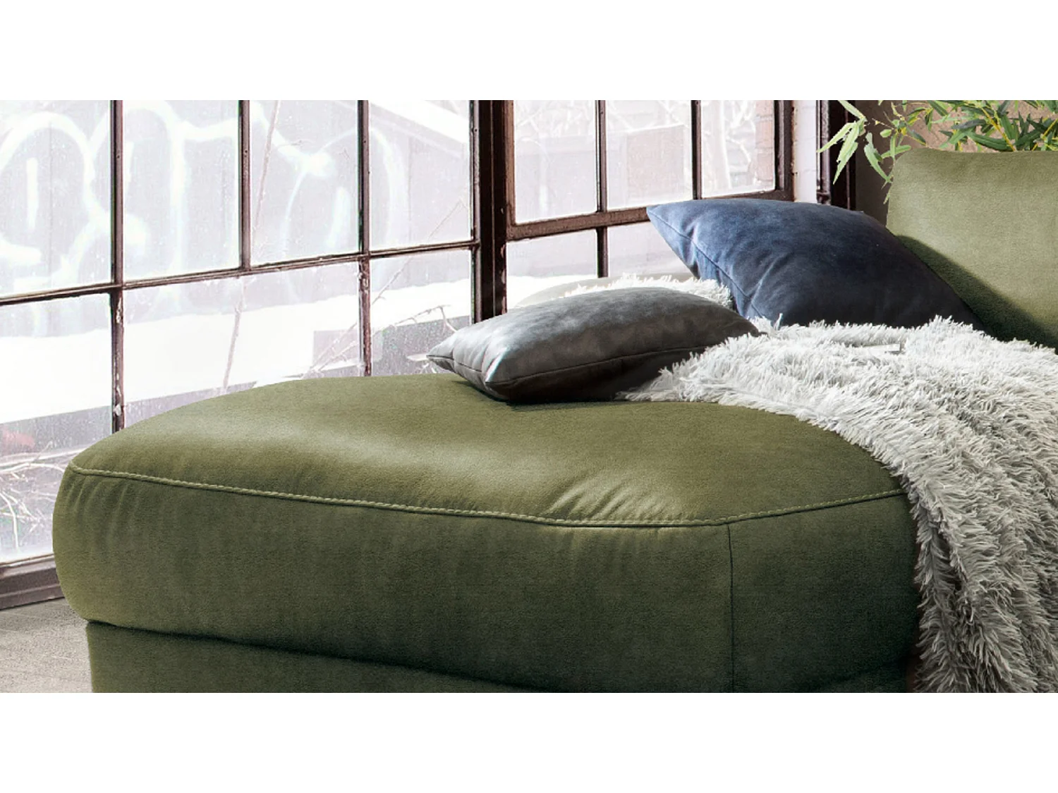 Divano angolare - verde scuro tessuto intrecciato - LOLA