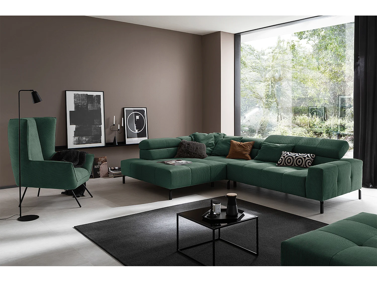 Ecksofa - Smaragdgrün Cord - OHIO