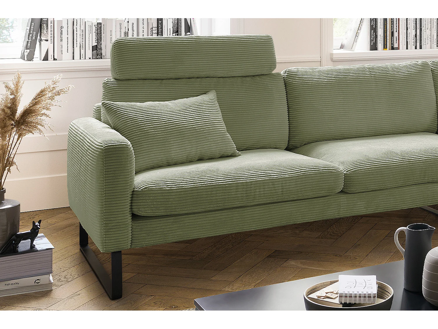 Ecksofa - Dunkelgrün Cord - RICARDA