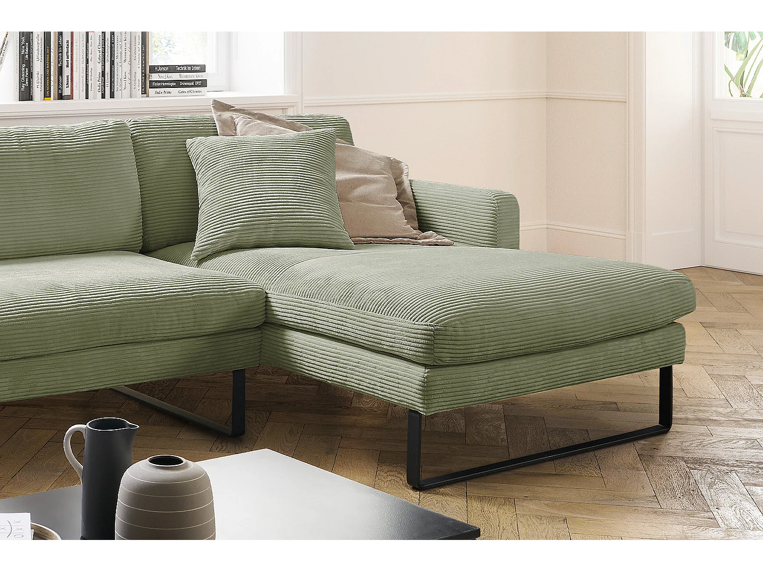 Ecksofa - Dunkelgrün Cord - RICARDA