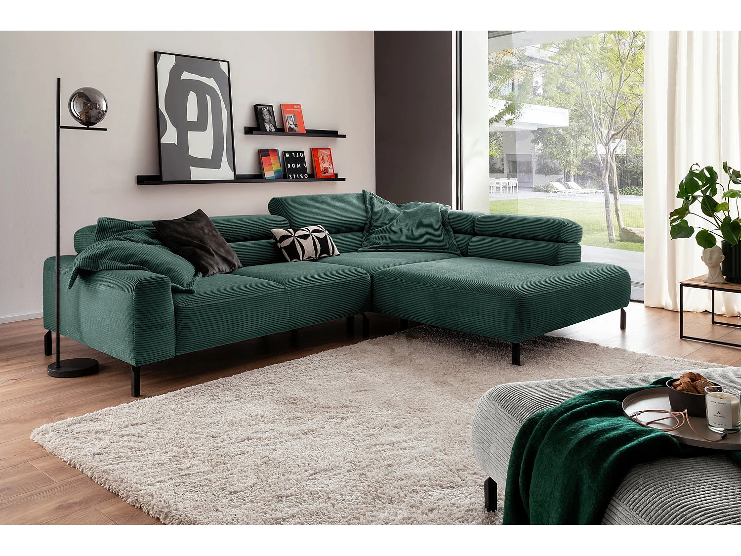 Ecksofa - Smaragdgrün Cord - DELIA