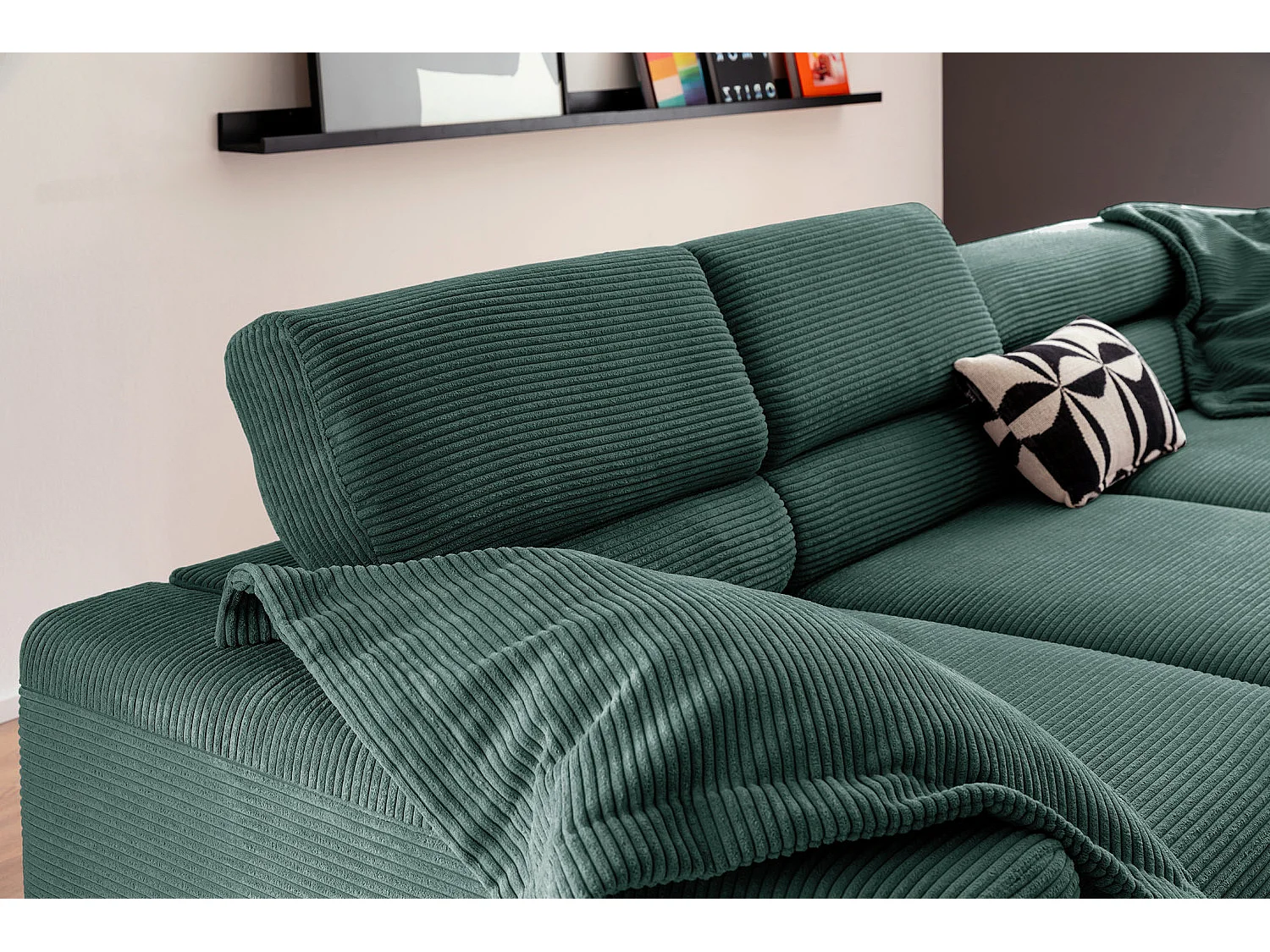 Ecksofa - Smaragdgrün Cord - DELIA