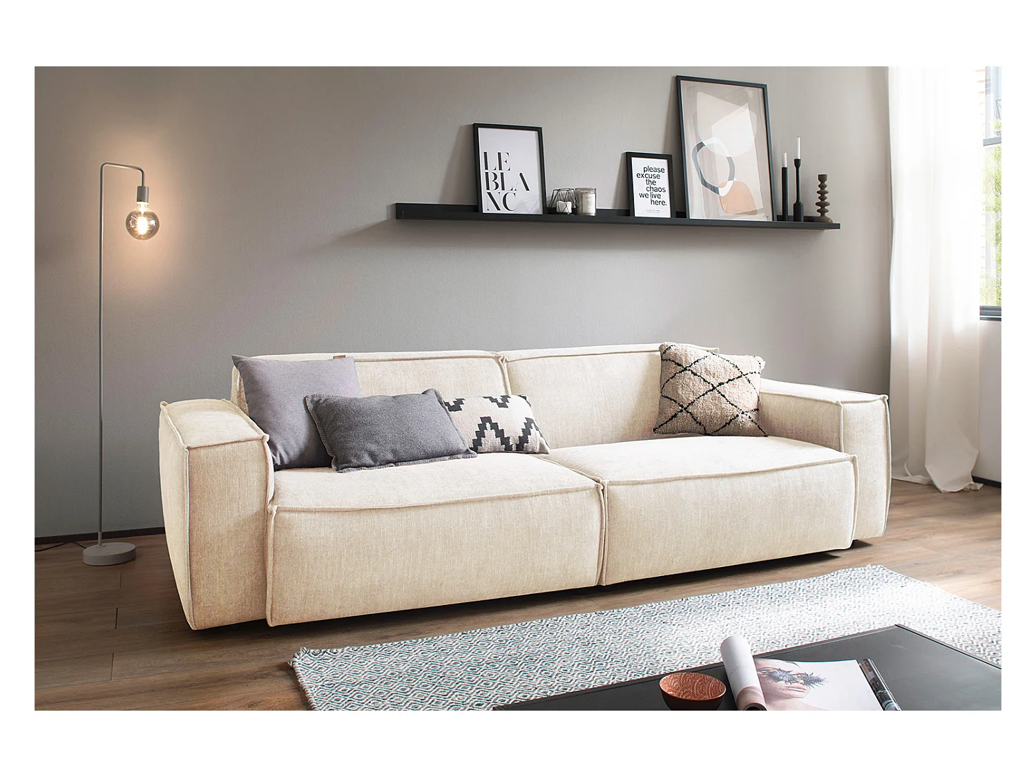 Sofa - Cremeweiß Webstoff - SAMU