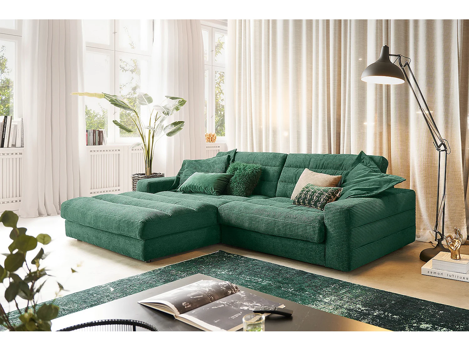Ecksofa - Smaragdgrün Cord - LANA
