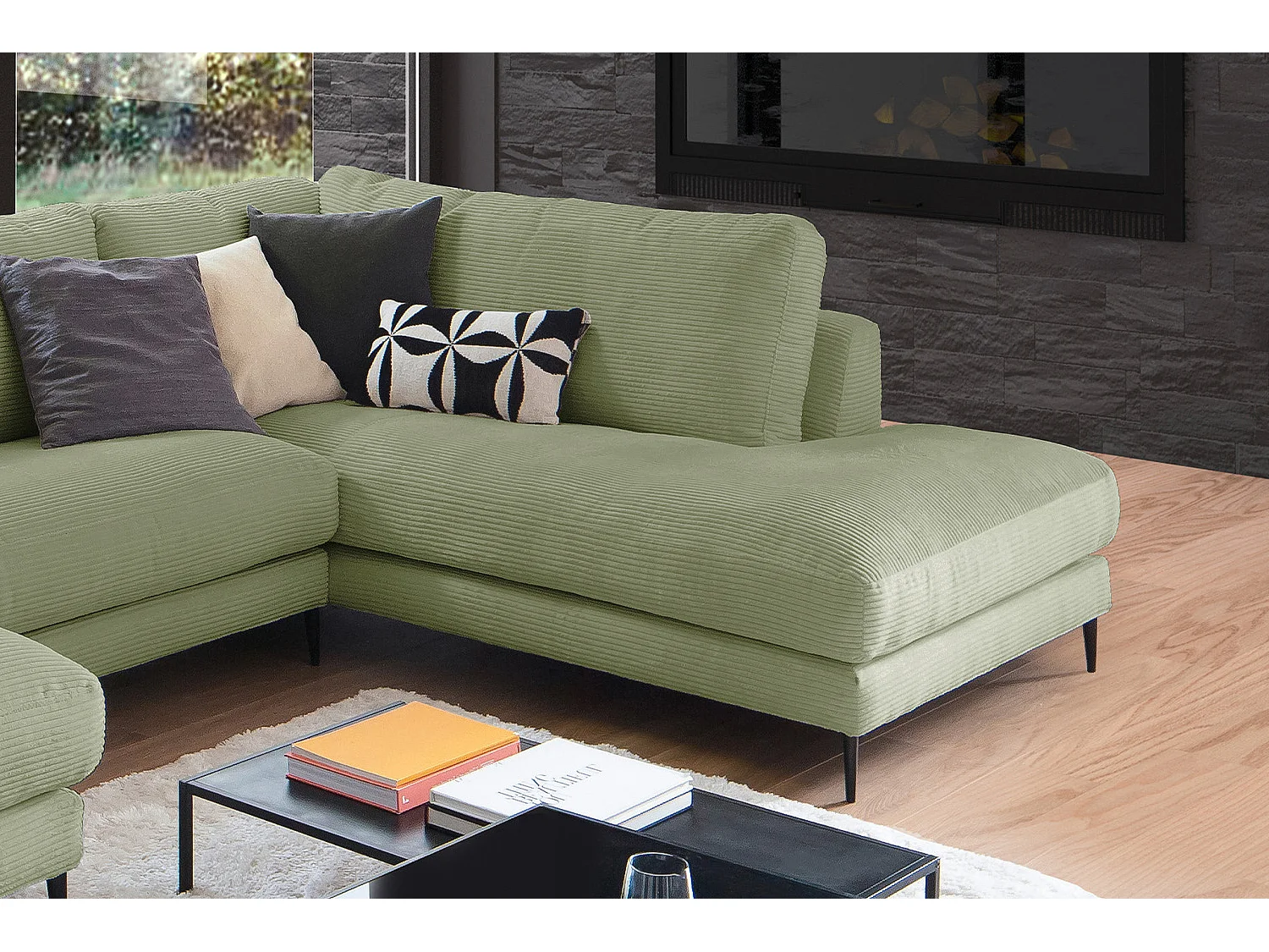 Wohnlandschaft - Grün Cord - CARA