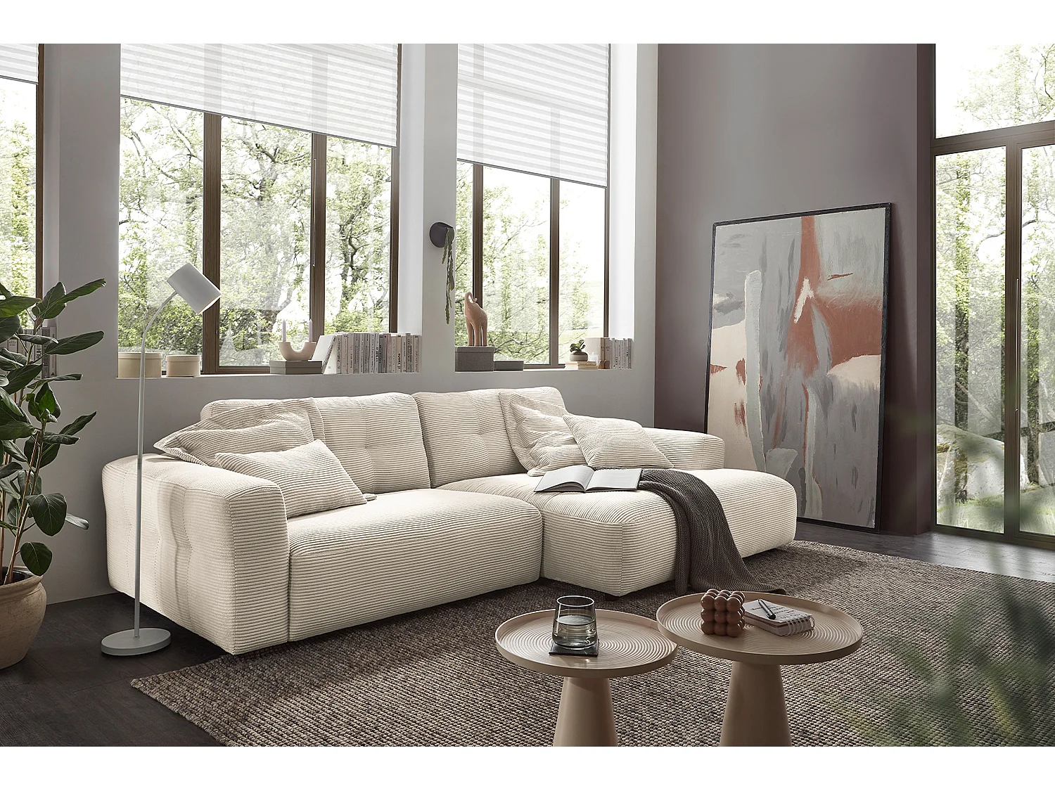 Ecksofa - Cremeweiß Cord - MIKA